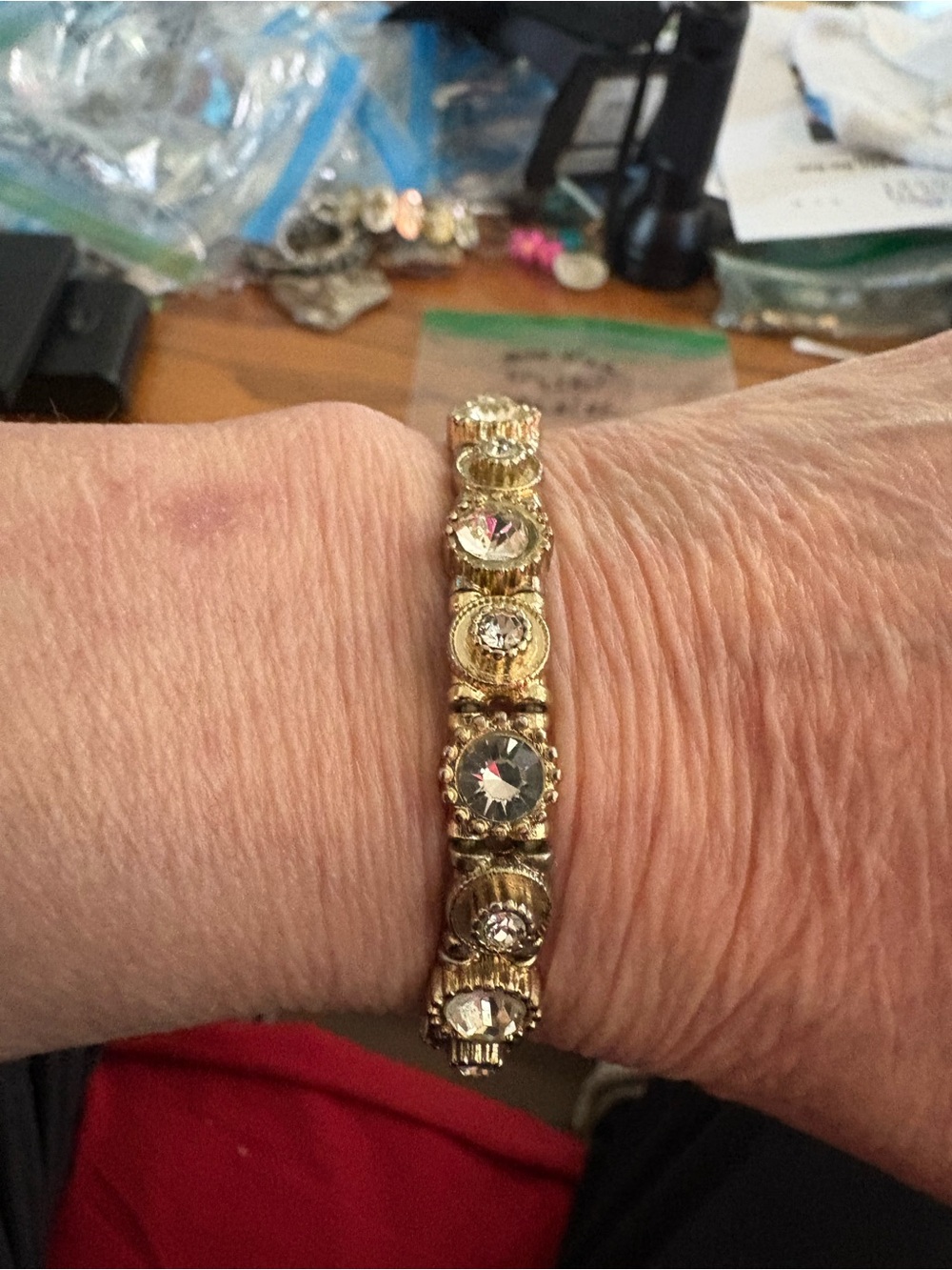 Gold Crystal Stretch Bracelet - Elegant Womens Jewelry 6 1/2 inches